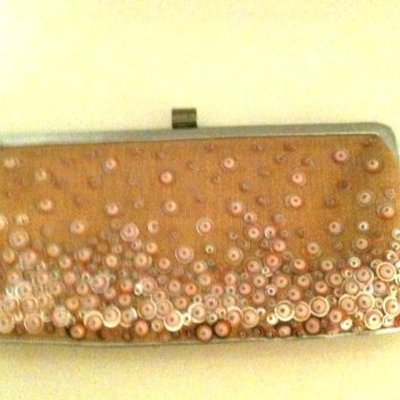 LAMBERSTON TRUEX-TAN FABRIC CLUTCH WITH PINK SEQUI - Picture 6 of 6
